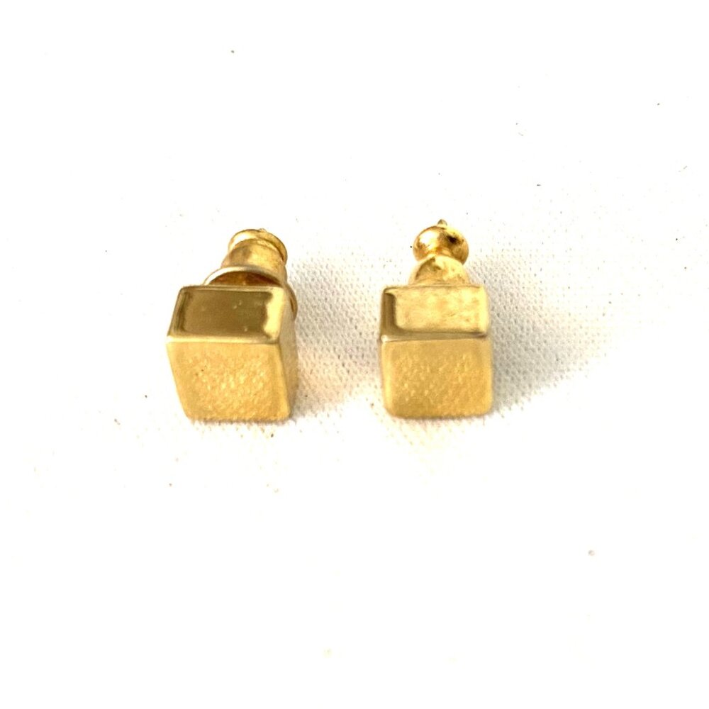 Gold Colored Metal Cube Stud Earrings